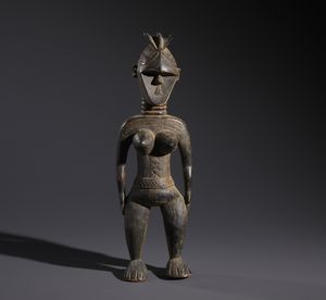 Mende - Sierra Leone - Nello stile di Scultura antropomorfa femminile in  legno duro a patina nera