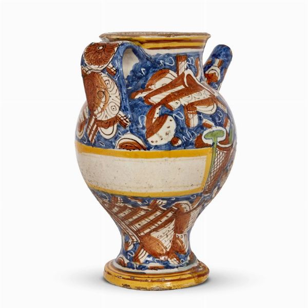 VERSATOIO, AREA METAURENSE, CASTELDURANTE (?), FINE SECOLO XVI  - Asta UNA COLLEZIONE DI VASI DA FARMACIA IN MAIOLICA - Associazione Nazionale - Case d'Asta italiane