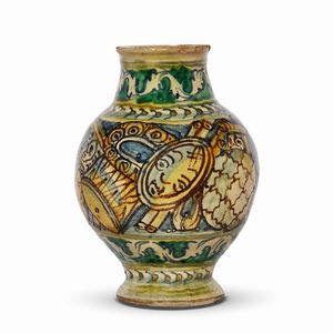 VASO, BURGIO, PRIMA MET&Agrave; SECOLO XVII  - Asta UNA COLLEZIONE DI VASI DA FARMACIA IN MAIOLICA - Associazione Nazionale - Case d'Asta italiane