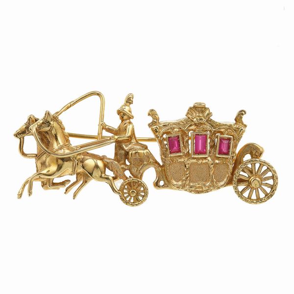 Spilla carrozza con rubini sintetici  - Asta Vintage Jewellery - Associazione Nazionale - Case d'Asta italiane