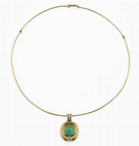 Collana rigida con smeraldo Colombia taglio cabochon  - Asta Vintage Jewellery - Associazione Nazionale - Case d'Asta italiane
