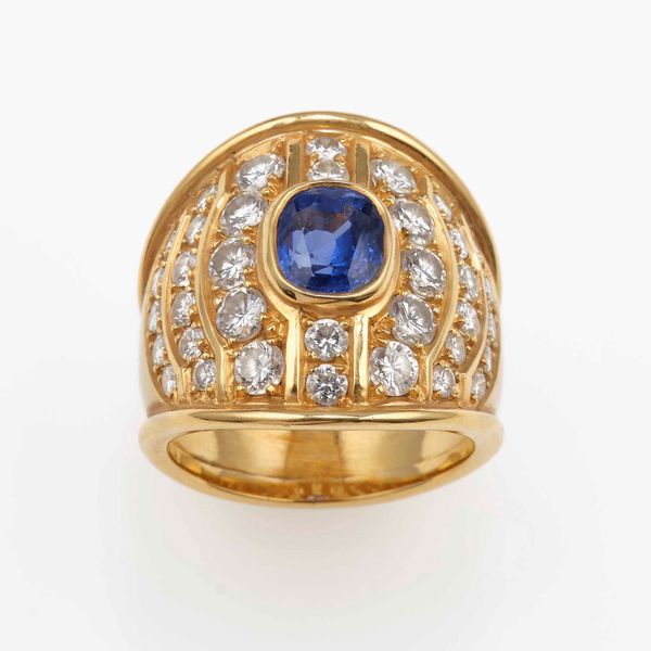 Anello con zaffiro e diamanti taglio brillante  - Asta Vintage Jewellery - Associazione Nazionale - Case d'Asta italiane