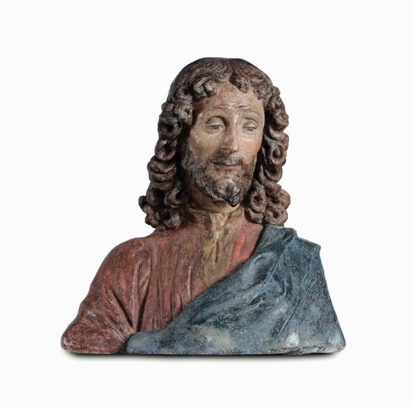 Busto in stucco policromo raffigurante Cristo redentore, Andrea di Pietro di Marco Ferrucci (1465-1526), attribuito a  - Asta Scultura e Oggetti d'Arte - Associazione Nazionale - Case d'Asta italiane