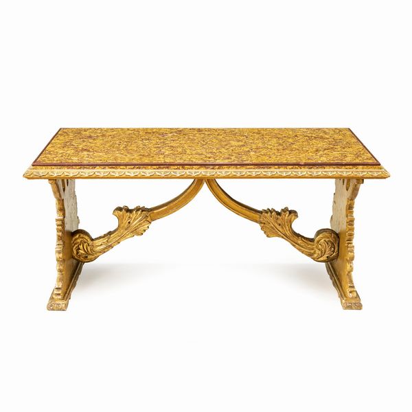 Tavolino rettangolare da salotto in legno e marmo  - Asta Arredi, Sculture, Dipinti Antichi e del XIX Secolo - Associazione Nazionale - Case d'Asta italiane