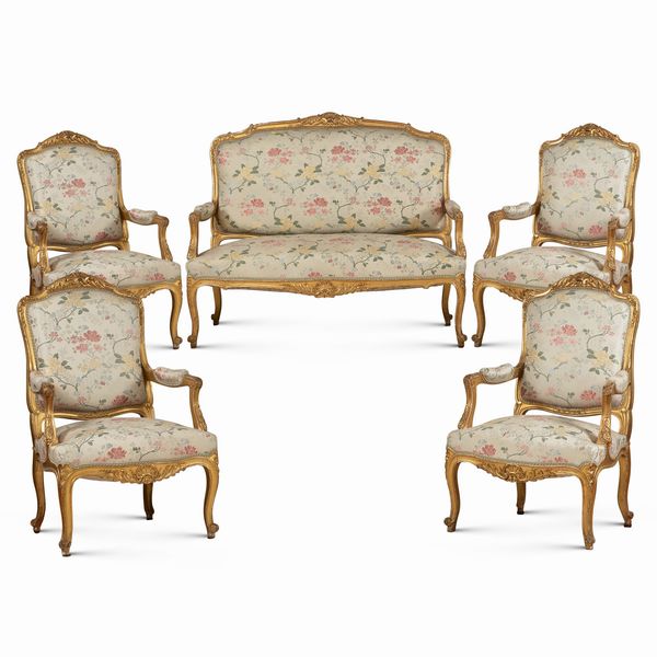 Salotto in legno dorato  - Asta Arredi, Sculture, Dipinti Antichi e del XIX Secolo - Associazione Nazionale - Case d'Asta italiane