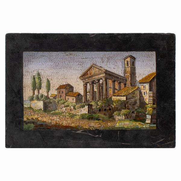 Fermacarte in micromosaico su nero del Belgio  - Asta Arredi, Sculture, Dipinti Antichi e del XIX Secolo - Associazione Nazionale - Case d'Asta italiane