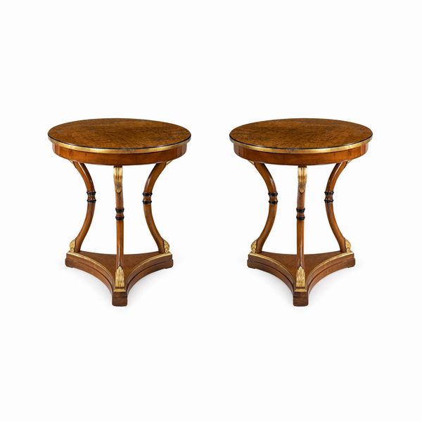 Coppia di gueridon in radica e legno dorato  - Asta Arredi, Sculture, Dipinti Antichi e del XIX Secolo - Associazione Nazionale - Case d'Asta italiane