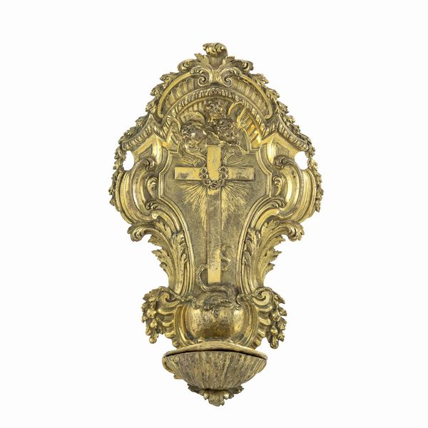 Acquasantiera in bronzo dorato  - Asta Arredi, Sculture, Dipinti Antichi e del XIX Secolo - Associazione Nazionale - Case d'Asta italiane