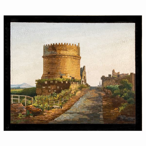 Placca rettangolare in micromosaico su nero del Belgio  - Asta Arredi, Sculture, Dipinti Antichi e del XIX Secolo - Associazione Nazionale - Case d'Asta italiane