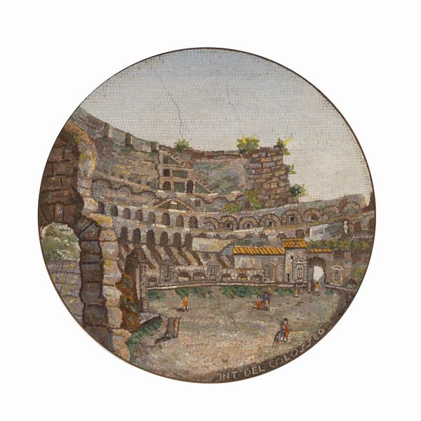 Placca circolare in micromosaico su cassina di rame  - Asta Arredi, Sculture, Dipinti Antichi e del XIX Secolo - Associazione Nazionale - Case d'Asta italiane