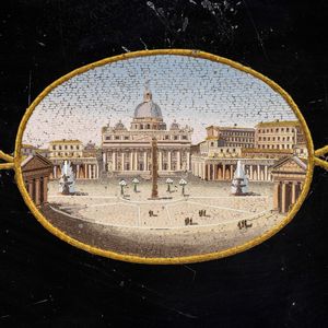 Piano in nero del Belgio con micromosaici  - Asta Arredi, Sculture, Dipinti Antichi e del XIX Secolo - Associazione Nazionale - Case d'Asta italiane