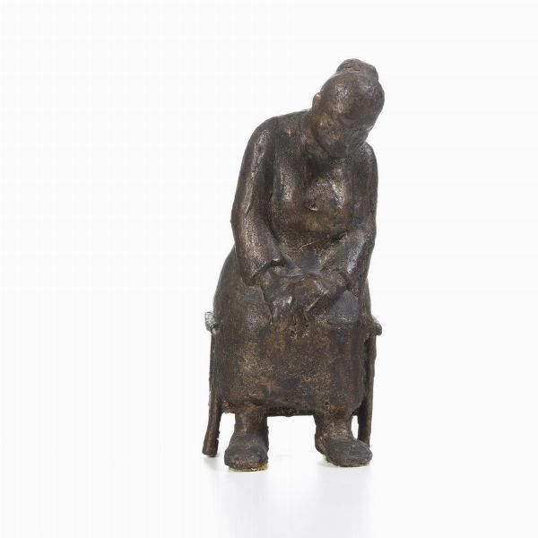 Firma non identificata, fonditore del XX secolo Anziana seduta  - Asta Scultura XIX-XX secolo - Associazione Nazionale - Case d'Asta italiane