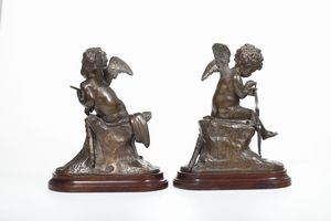 Charles Gabriel Sauvage Lemire (1741-1827) Coppia di cupido  - Asta Scultura XIX-XX secolo - Associazione Nazionale - Case d'Asta italiane