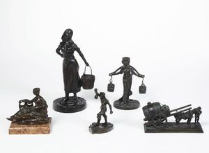 Gruppo di cinque statuette in bronzo. XIX-XX secolo  - Asta Scultura XIX-XX secolo - Associazione Nazionale - Case d'Asta italiane