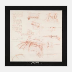 Dolce&Gabbana Alta Sartoria - Foulard esemplare unico f. 70 r: Studi di ala meccanica, disegni di architettura e schizzi del letto di un fiume
