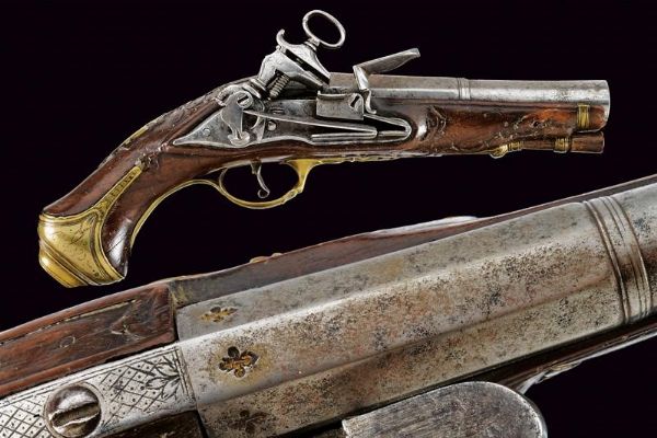Pistola alla micheletta a pietra focaia  - Asta Rare Armi Antiche e Armature da Tutto il Mondo - Associazione Nazionale - Case d'Asta italiane