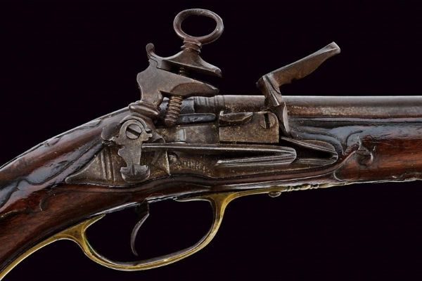 Pistola a pietra focaia alla micheletta a pietra focaia di Visconti e Penza  - Asta Rare Armi Antiche e Armature da Tutto il Mondo - Associazione Nazionale - Case d'Asta italiane