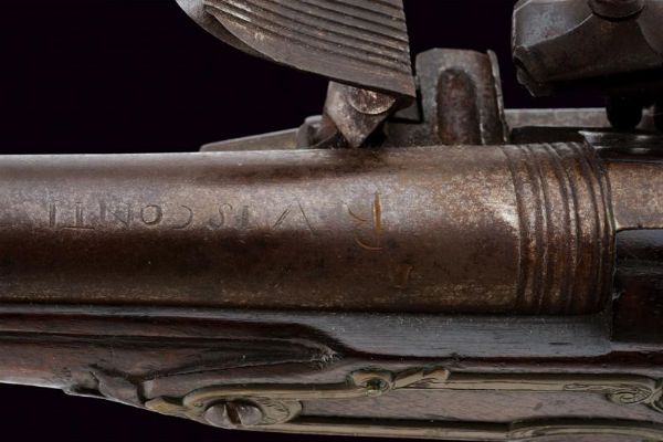 Pistola a pietra focaia alla micheletta a pietra focaia di Visconti e Penza  - Asta Rare Armi Antiche e Armature da Tutto il Mondo - Associazione Nazionale - Case d'Asta italiane