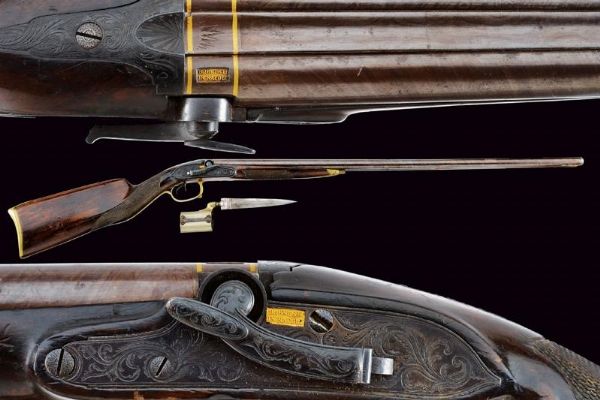 Rarissima doppietta a luminello a cani laterali di  B. Igniesti  - Asta Rare Armi Antiche e Armature da Tutto il Mondo - Associazione Nazionale - Case d'Asta italiane