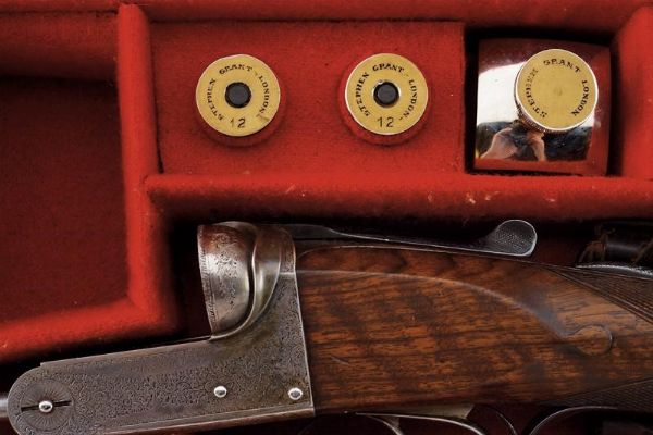 Fine doppietta a retrocarica di Stephen Grant, in cassetta  - Asta Rare Armi Antiche e Armature da Tutto il Mondo - Associazione Nazionale - Case d'Asta italiane