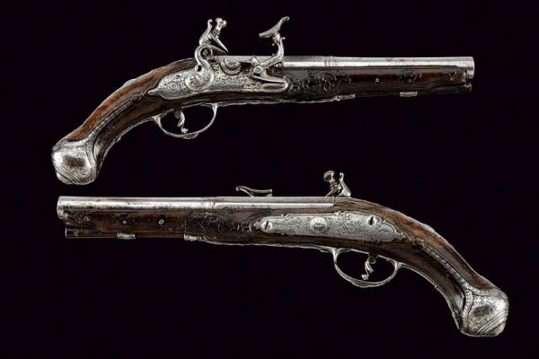 Bella coppia di pistole Tosco-emiliane di Cassiano Zanotti  - Asta Rare Armi Antiche e Armature da Tutto il Mondo - Associazione Nazionale - Case d'Asta italiane