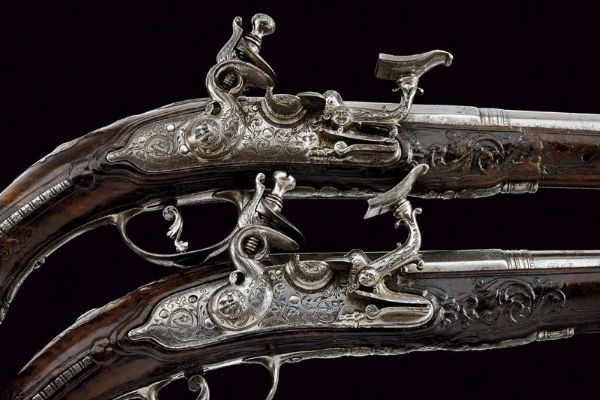 Bella coppia di pistole Tosco-emiliane di Cassiano Zanotti  - Asta Rare Armi Antiche e Armature da Tutto il Mondo - Associazione Nazionale - Case d'Asta italiane