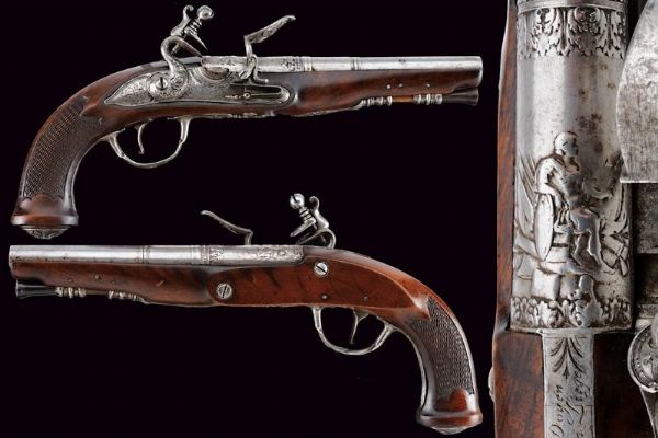 Interessante paio di pistole a pietra focaia con bellissimi fornimenti  - Asta Rare Armi Antiche e Armature da Tutto il Mondo - Associazione Nazionale - Case d'Asta italiane