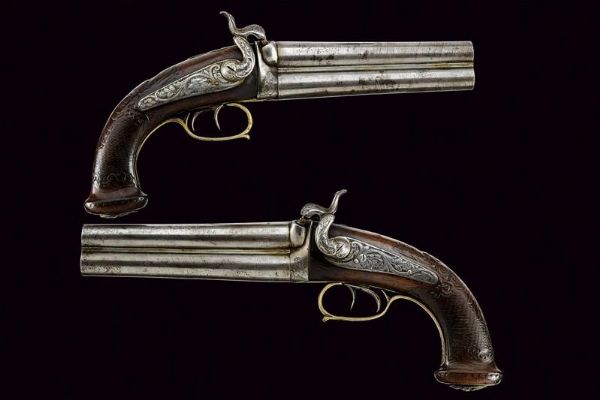 Paio di rare pistole a luminello a canne sovrapposte per il mercato orientale  - Asta Rare Armi Antiche e Armature da Tutto il Mondo - Associazione Nazionale - Case d'Asta italiane
