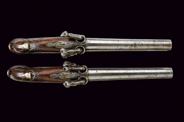 Paio di rare pistole a luminello a canne sovrapposte per il mercato orientale  - Asta Rare Armi Antiche e Armature da Tutto il Mondo - Associazione Nazionale - Case d'Asta italiane