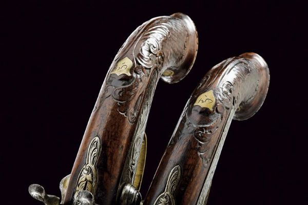 Paio di rare pistole a luminello a canne sovrapposte per il mercato orientale  - Asta Rare Armi Antiche e Armature da Tutto il Mondo - Associazione Nazionale - Case d'Asta italiane