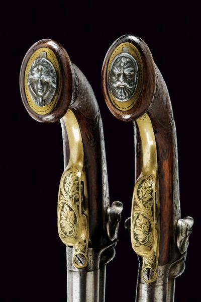 Paio di rare pistole a luminello a canne sovrapposte per il mercato orientale  - Asta Rare Armi Antiche e Armature da Tutto il Mondo - Associazione Nazionale - Case d'Asta italiane