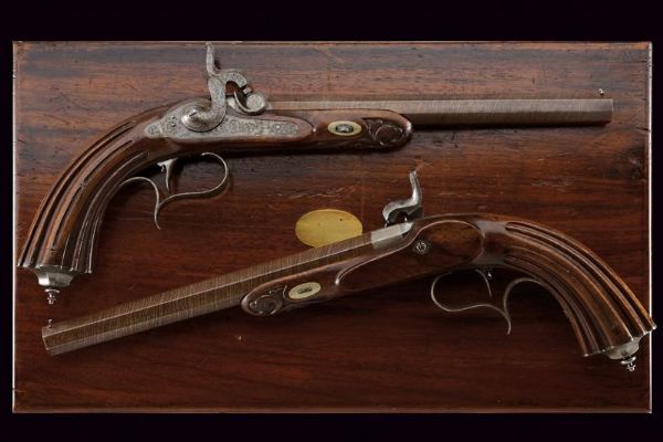 Paio di pistole a luminello da tiro in cassetta  - Asta Rare Armi Antiche e Armature da Tutto il Mondo - Associazione Nazionale - Case d'Asta italiane