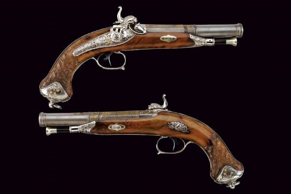 Straordinario paio di pistole a luminello di Arana  - Asta Rare Armi Antiche e Armature da Tutto il Mondo - Associazione Nazionale - Case d'Asta italiane