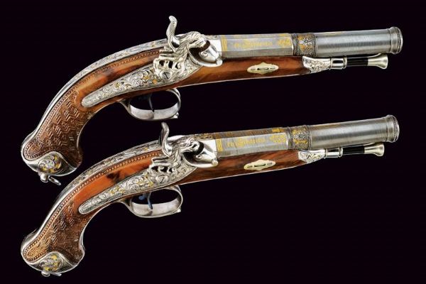 Straordinario paio di pistole a luminello di Arana  - Asta Rare Armi Antiche e Armature da Tutto il Mondo - Associazione Nazionale - Case d'Asta italiane