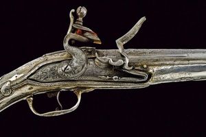 Rara pistola a pietra focaia in argento  - Asta Rare Armi Antiche e Armature da Tutto il Mondo - Associazione Nazionale - Case d'Asta italiane