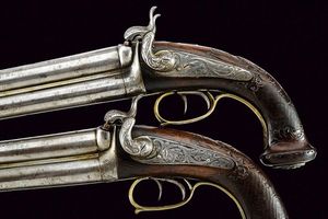 Paio di rare pistole a luminello a canne sovrapposte per il mercato orientale  - Asta Rare Armi Antiche e Armature da Tutto il Mondo - Associazione Nazionale - Case d'Asta italiane