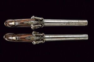 Paio di rare pistole a luminello a canne sovrapposte per il mercato orientale  - Asta Rare Armi Antiche e Armature da Tutto il Mondo - Associazione Nazionale - Case d'Asta italiane