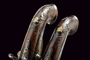Paio di rare pistole a luminello a canne sovrapposte per il mercato orientale  - Asta Rare Armi Antiche e Armature da Tutto il Mondo - Associazione Nazionale - Case d'Asta italiane