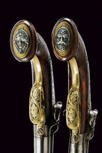 Paio di rare pistole a luminello a canne sovrapposte per il mercato orientale  - Asta Rare Armi Antiche e Armature da Tutto il Mondo - Associazione Nazionale - Case d'Asta italiane