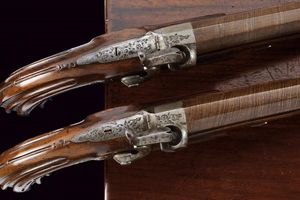 Paio di pistole a luminello da tiro in cassetta  - Asta Rare Armi Antiche e Armature da Tutto il Mondo - Associazione Nazionale - Case d'Asta italiane