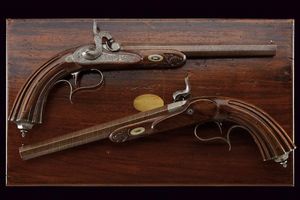 Paio di pistole a luminello da tiro in cassetta  - Asta Rare Armi Antiche e Armature da Tutto il Mondo - Associazione Nazionale - Case d'Asta italiane