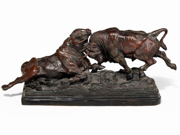 Firma sulla base S.Patina (?) Combattimento tra tori  - Asta Sculture del XIX e XX secolo - Associazione Nazionale - Case d'Asta italiane