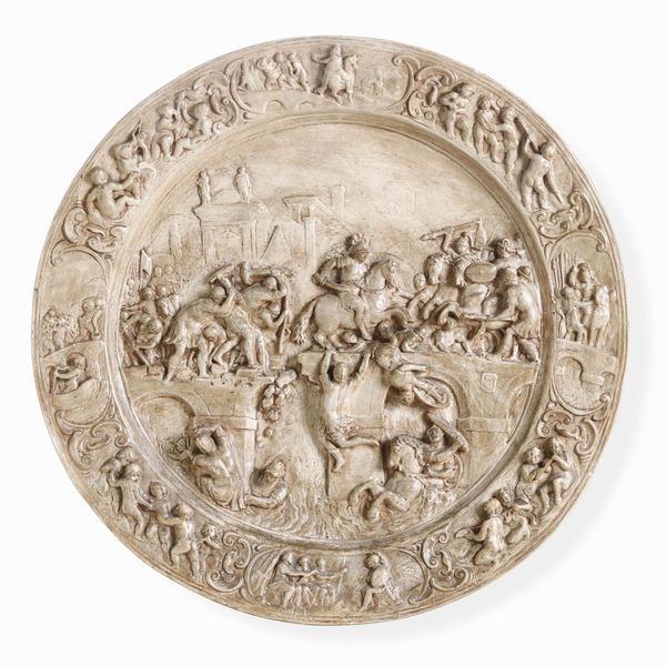 Calco di bacile con raffigurazione delle gesta di Orazio Coclide. Genova, XIX secolo  - Asta Sculture del XIX e XX secolo - Associazione Nazionale - Case d'Asta italiane
