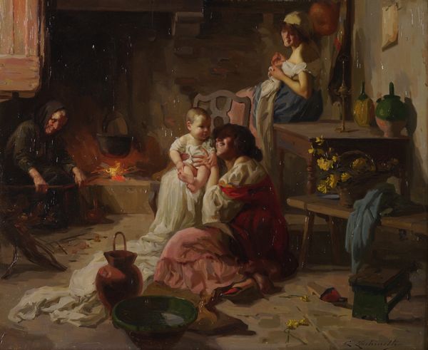 Carlo Fachinetti : Interno con figure  - Asta Dipinti del XIX e XX secolo - Associazione Nazionale - Case d'Asta italiane