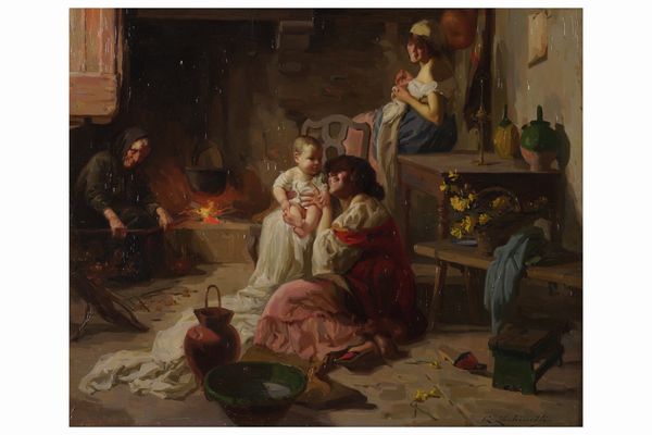 Carlo Fachinetti : Interno con figure  - Asta Dipinti del XIX e XX secolo - Associazione Nazionale - Case d'Asta italiane