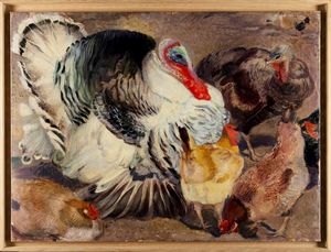 Armando Spadini : Tacchini e polli  - Asta Dipinti del XIX e XX secolo - Associazione Nazionale - Case d'Asta italiane