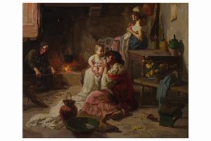 Carlo Fachinetti : Interno con figure  - Asta Dipinti del XIX e XX secolo - Associazione Nazionale - Case d'Asta italiane