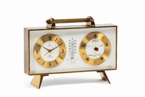 SWIZA - SWIZA, orologio da tavolo in ottone dorato con ,termometro e barometro. Realizzato nel 1960 circa