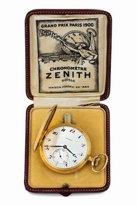 ZENITH - ZENITH, Grand Prix Paris 1900, cassa No. 208096, movimento No. 2066326. Orologio da tasca, in oro giallo 18K. Accompagnato dalla scatola originale e Certificato. Realizzato nel 1920 circa