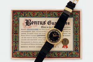 BENRUS - BENRUS, cassa No. 154939. Orologio da polso, in oro placcato, impermeabile, automatico. Accompagnato dalla scatola originalein bachelite e Garanzia. Realizzato nel 1960 circa